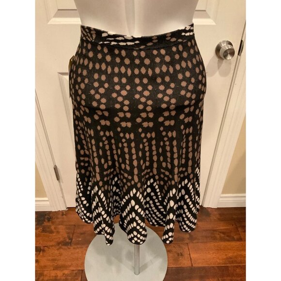 BCBG Max Azria Black, Brown & White Polka Dot ‘Albie' Flare Skirt, Size Medium - Picture 5 of 6